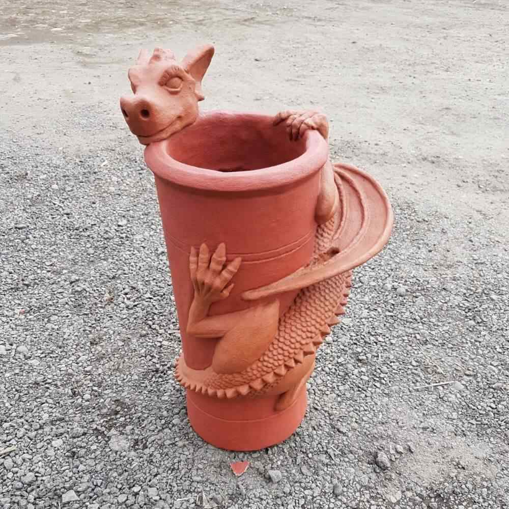 two tone terracotta chimney pot dragon